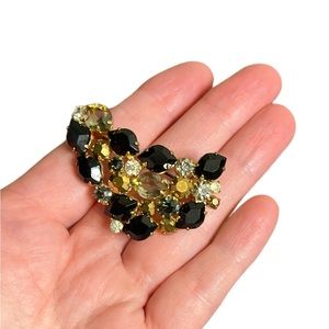 Estate Austrian Black and Brown Rhinestone Brooch